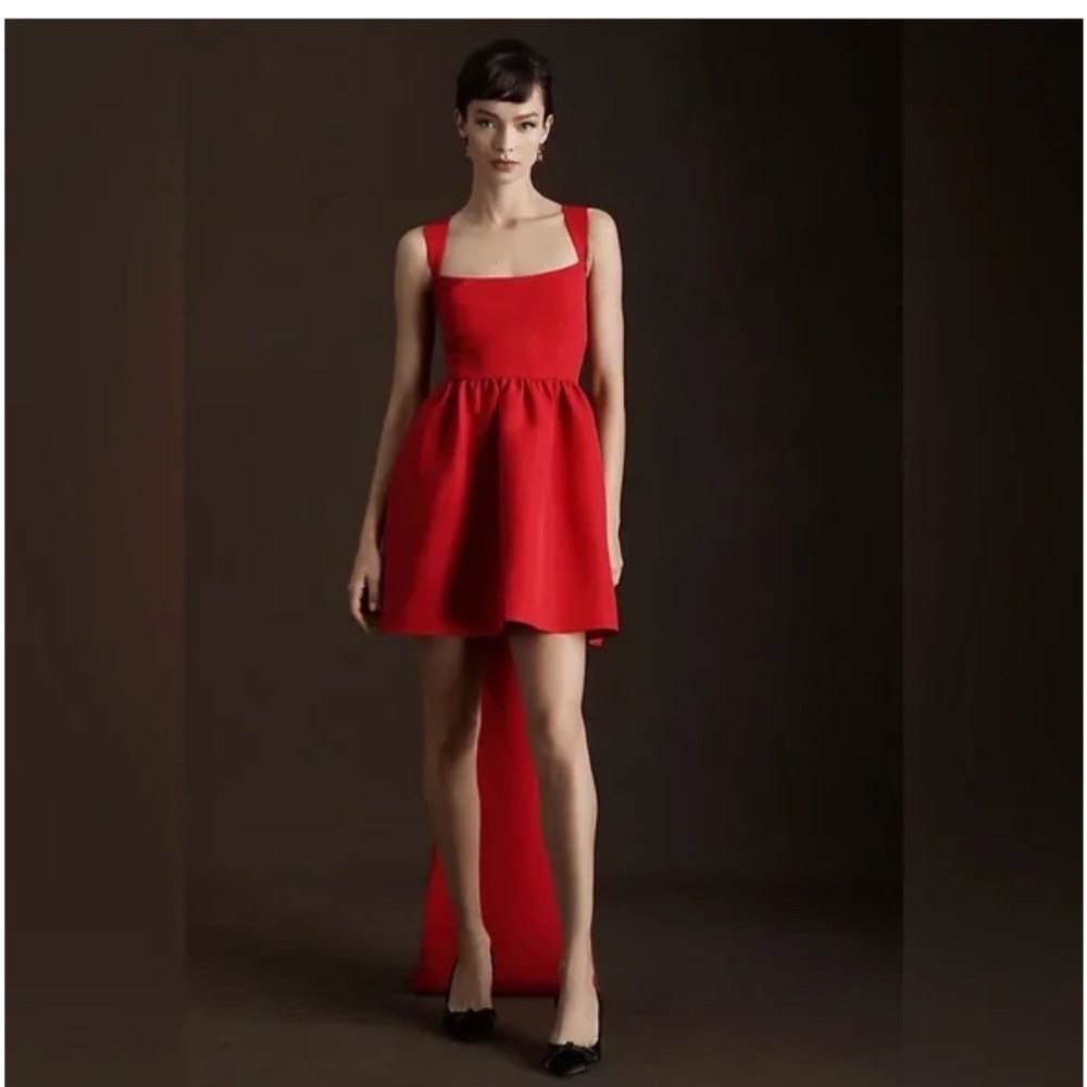 Sachin & Babi Blaine Taffeta Square-Neck Bow Train Mini Dress